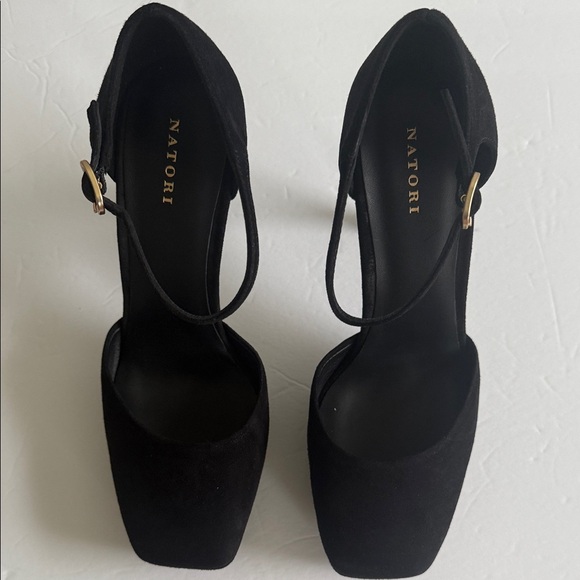 Natori Black Suede Ankle Strap Heels - Picture 1 of 5